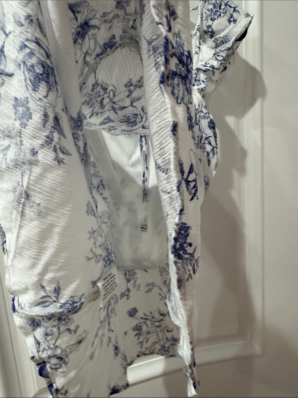 Moa Moa White Camisole with Blue Floral Print and Ruffle Straps - Picture 4 of 7
